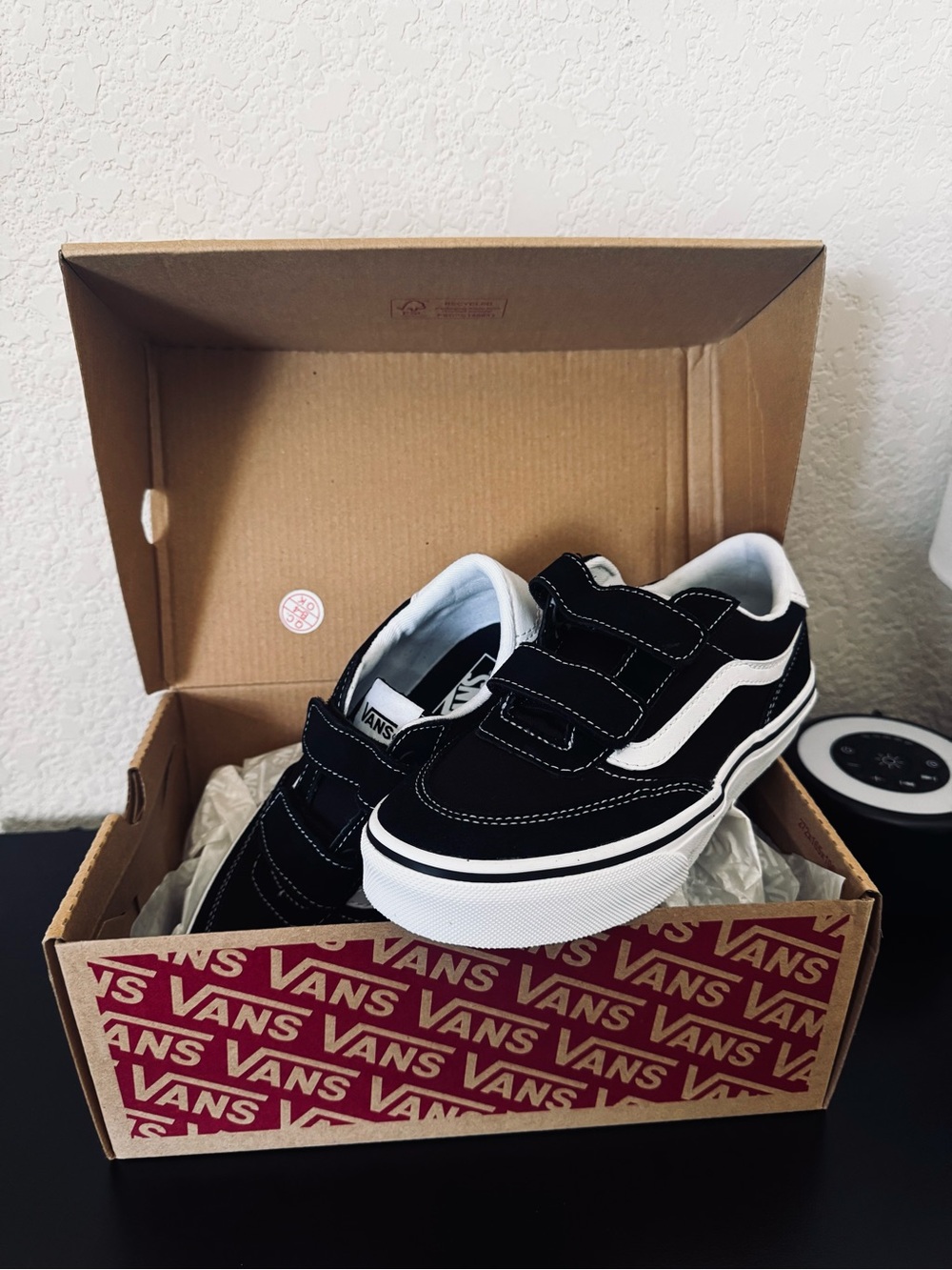 Vans Kids Black and White Velcro Old Skool Sneakers